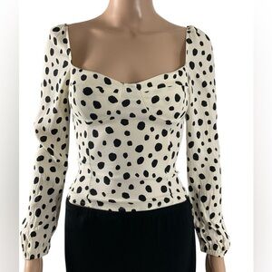 Reformation Reign Top Ink Blot Polka Dot Sweetheart Neckline Smocked Back Size 0